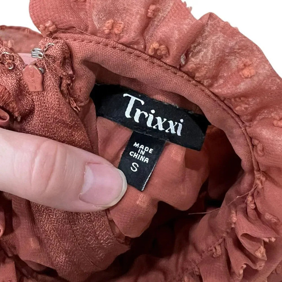 Trixxi Burnt Orange Swiss Dot Tiered Mini Dress S - Picture 4 of 6